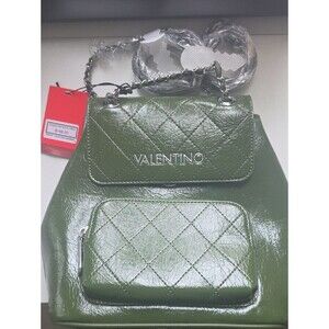 Valentino Green Quilted Patent Shoulder Bag Or Backpack Style with Silver Chain
